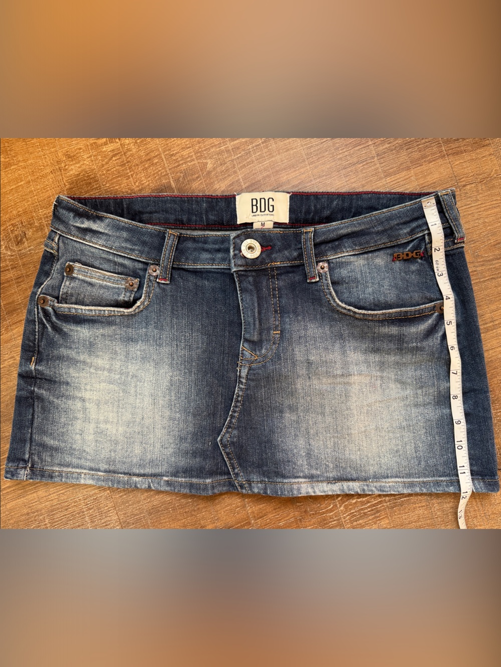 BDG Women's Faded Blue Denim Mini Skirt 12 inch long